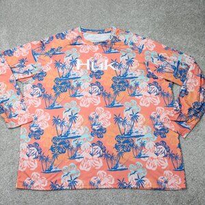 Huk Pursuit Shirt Mens 3XL XXXL Orange Floral Performance Stretch Fishing L/S